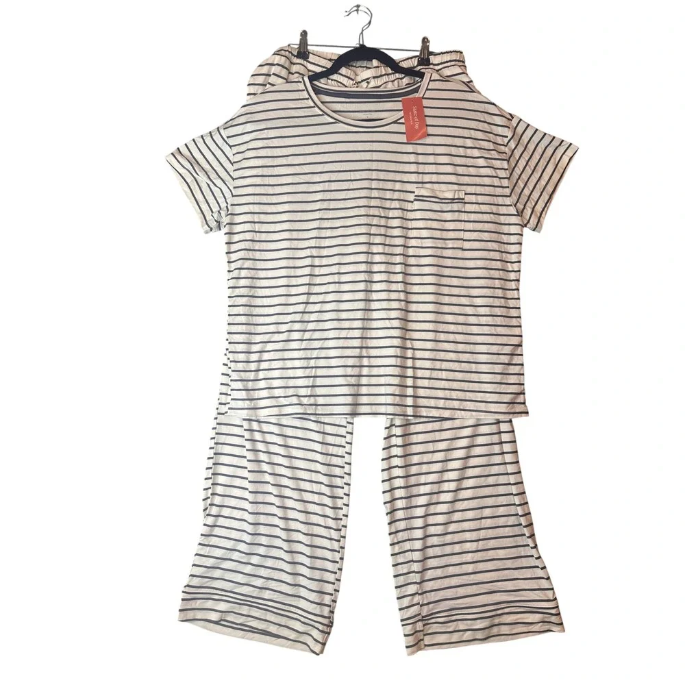 State of Day Intimates Fluid Knit Pajama Set Large Stripe Tencel Modal 2pc NWT